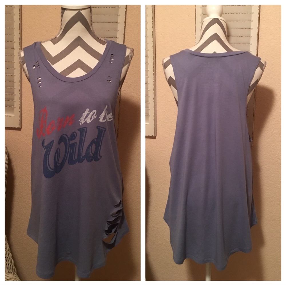 “Born to be Wild” Distressed long Graphic Tank